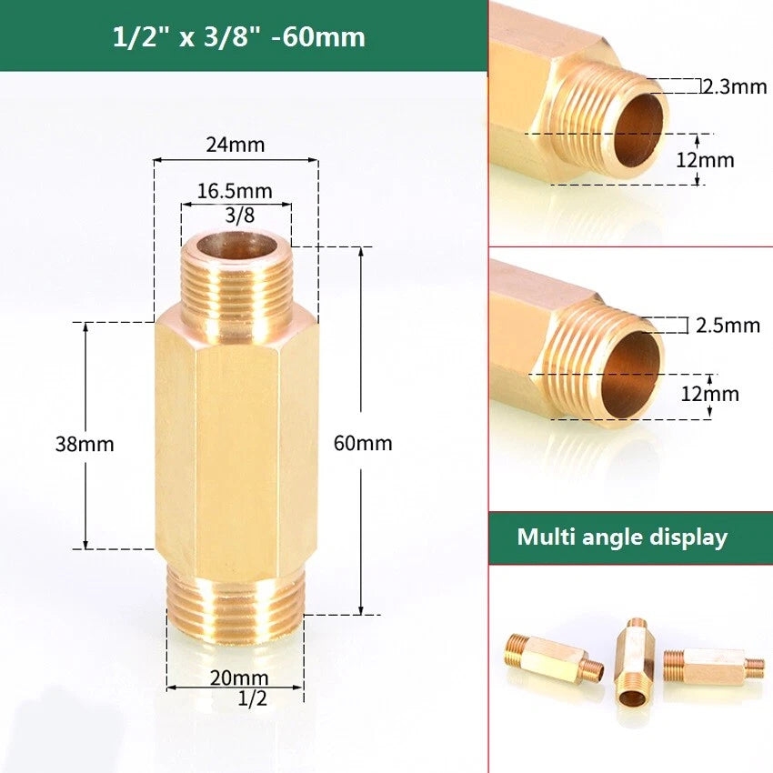 Brass BSP Male Thread Pipe Fitting Connector — 1/8" to 1/2" Joiner Adapter