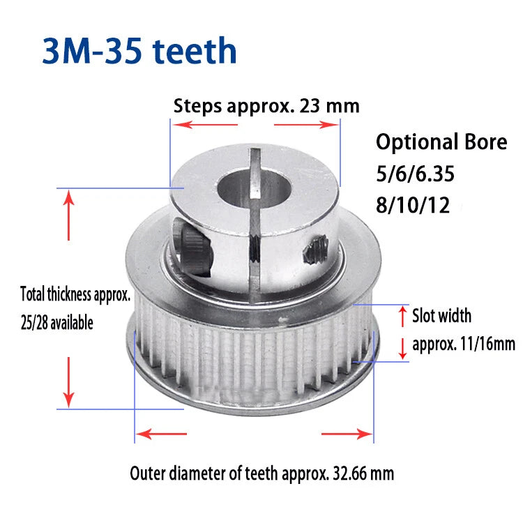 Bore 5 to 15mm CNC Pulley, Clamping Type, For 10mm/15mm Wide 3M Timing Belt