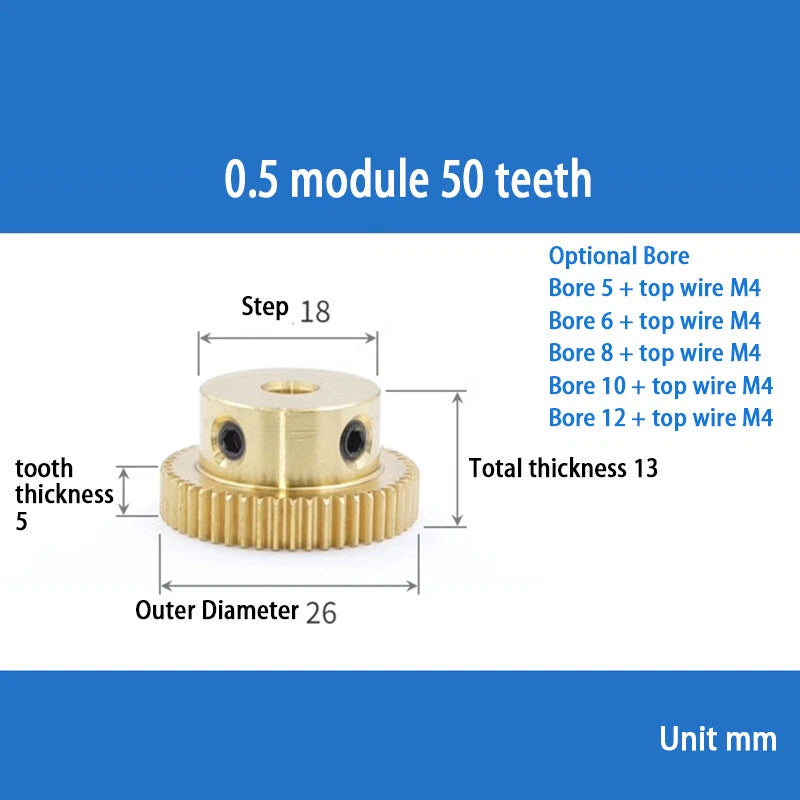 Mod 0.5 Brass Pinion Gear Spur Gears 20-60 Teeth 4-12mm Bore With Screw Hardened
