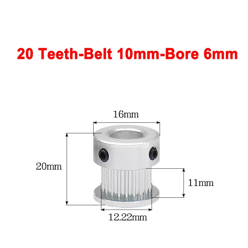 2GT Drive Pulley With Step 16 Tooth - 100 Tooth Bore 4mm - 25mm for 10mm Belt