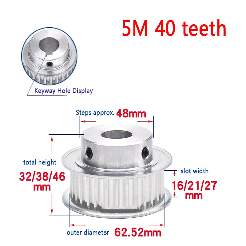 HTD 5M Timing Belt Pulley 8-30mm Bore 20-48T, for 15/20/25mm Wide CNC 3D Printer