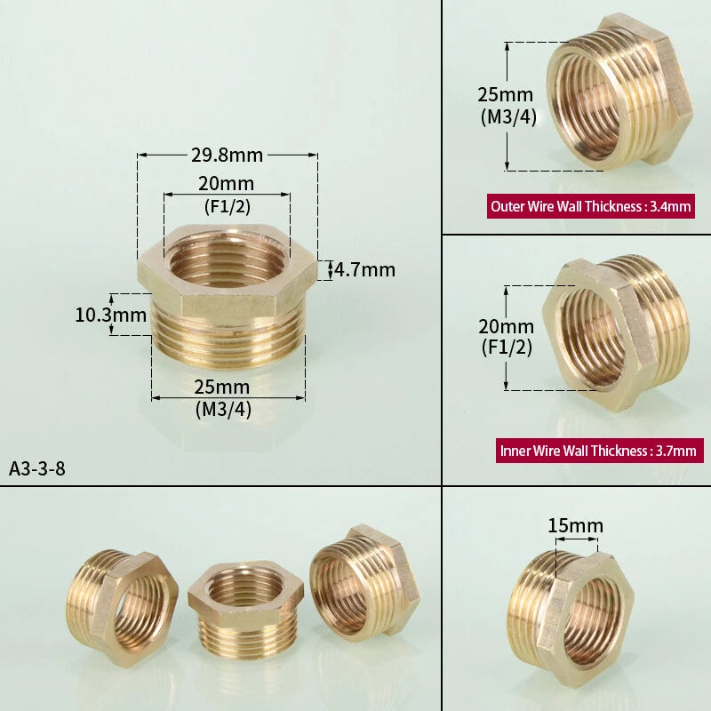 1 8" 1 4" 3 4" 1 2" 1" BSP Brass Reducing Coupler Hex Bush Connector Fittings