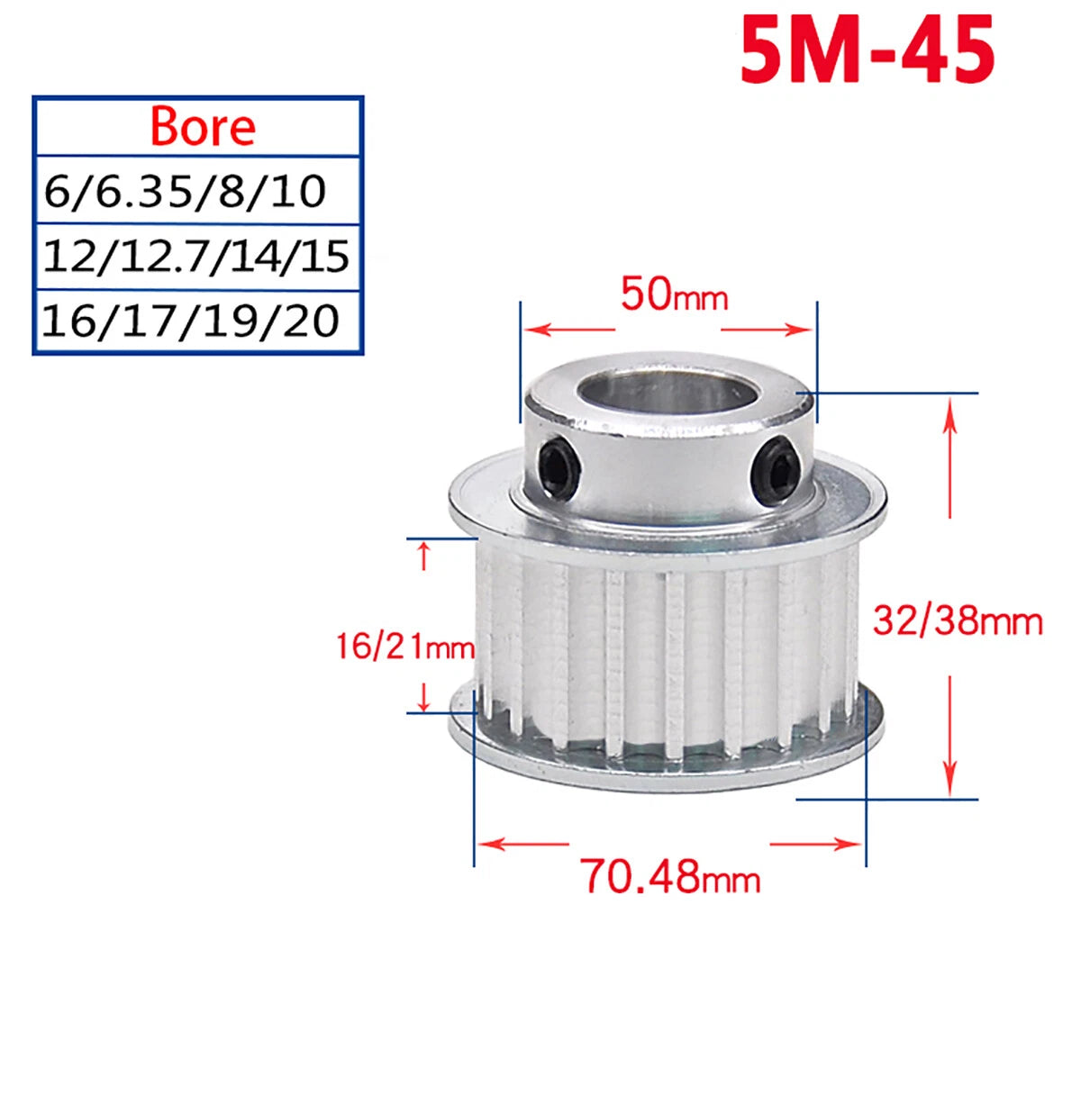 14 - 60 Teeth HTD-5M Timing Belt Pulley Bore 5mm-25mm for Reprap 3D Printer CNC