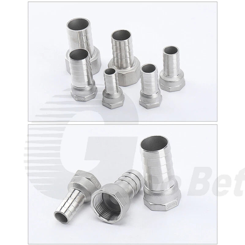 BSP Female Thread Barb Hose Tail Joiner — Stainless Steel Connector, 1/4" to 2"