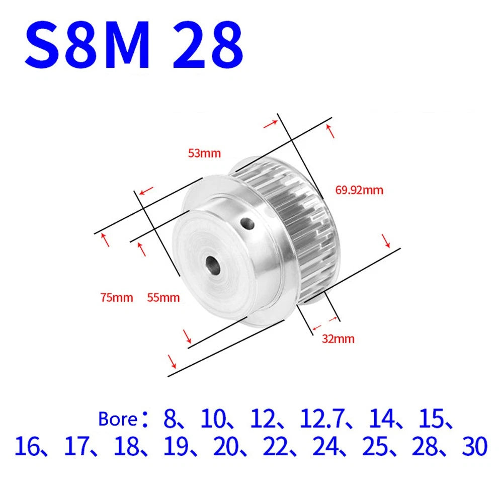 S8M 12-50T Timing Belt Pulley Pitch 8mm With Step/Keyway Drive Pulley Width 32mm