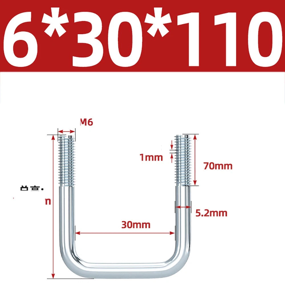 Square U-Bolts Galvanized Carbon Steel Fixing Clamp Bolt M6 M8 M10 M12 M14 M16