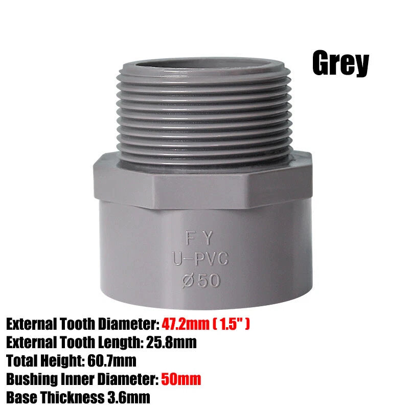 1 2" to 2" PVC Nipples Threaded Pipe Fittings Connector BSP Male Adapter Grey