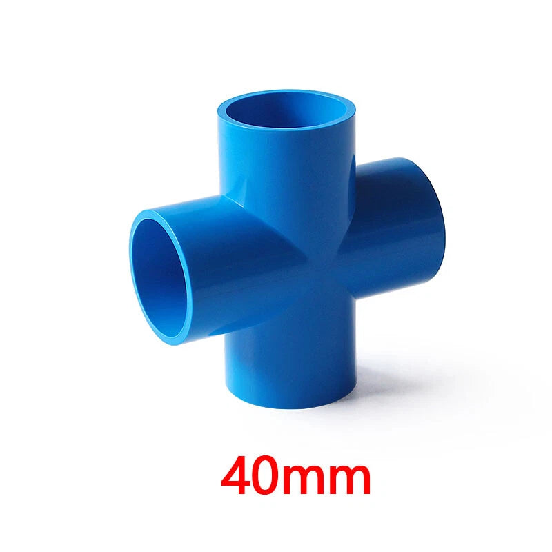 PVC 4-Way Blue Equal Water Connector Coupling Pressure Pipe Fittings 20mm~90mm