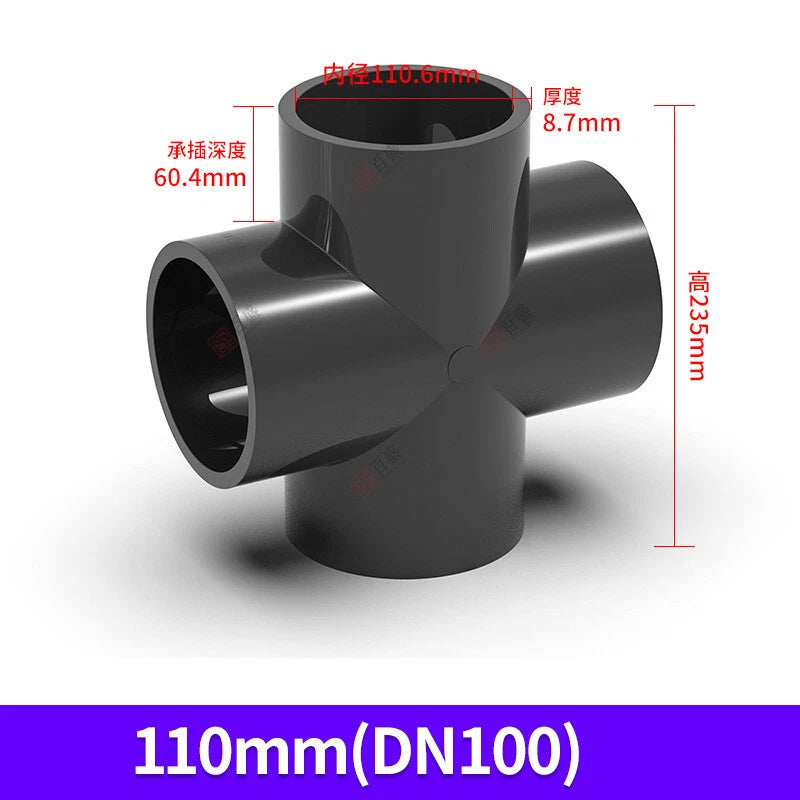 PVC UPVC 4-Way Water Supply Pipe Fittings Adapter Connector Joint ID 20mm-110mm
