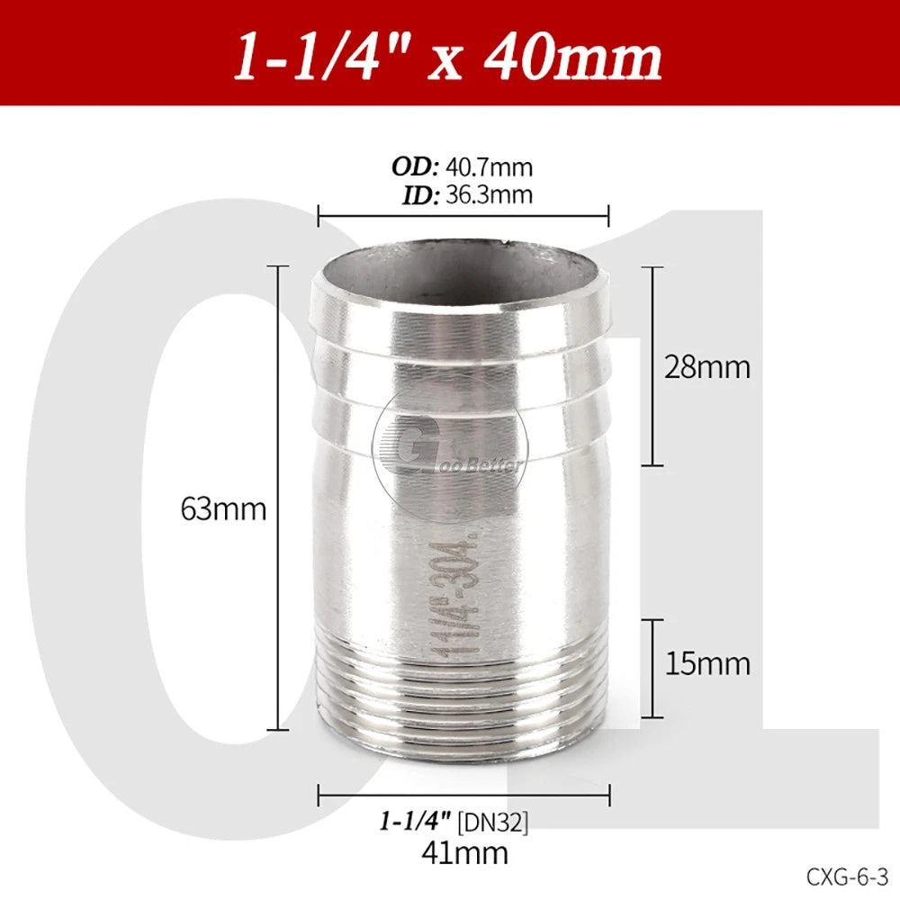 BSP1/8"-4" Male Thread Fitting x Barb Hose Tail End Connector A2 Stainless Steel