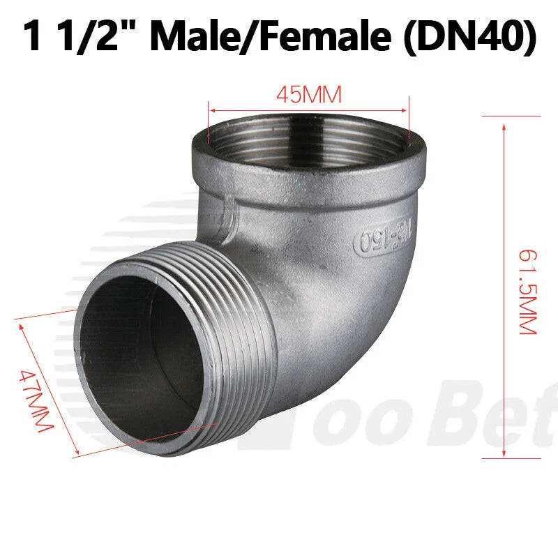 SS 304 90° BSP Elbow Fitting | Male-Female 1/8" to 2" Pipe Connector