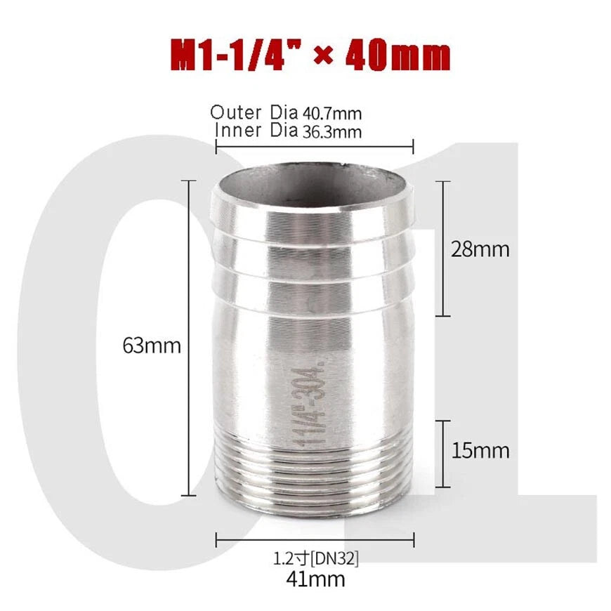 BSP Stainless Steel Barbed Hose Joiner Connector Tail — 1/8" to 4" Pipe Fitting