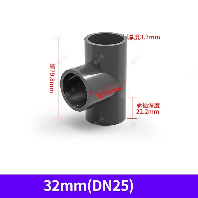 UPVC PVC Pipe Fittings Tee Straight Elbow Plumbing Couping ID 20-50mm Dark Grey