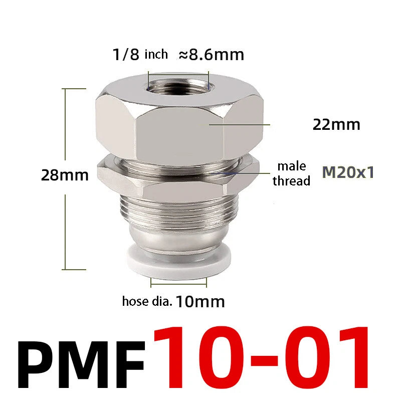 Bulkhead Female Thread Pneumatic Push-In Fittings | 4–12mm Air Hose Tube Connector