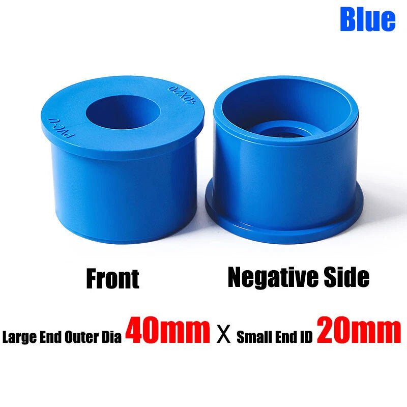 20mm to 75mm PVC Pipe Eccentric Reducing Bushing Fittings Connector Joints Blue