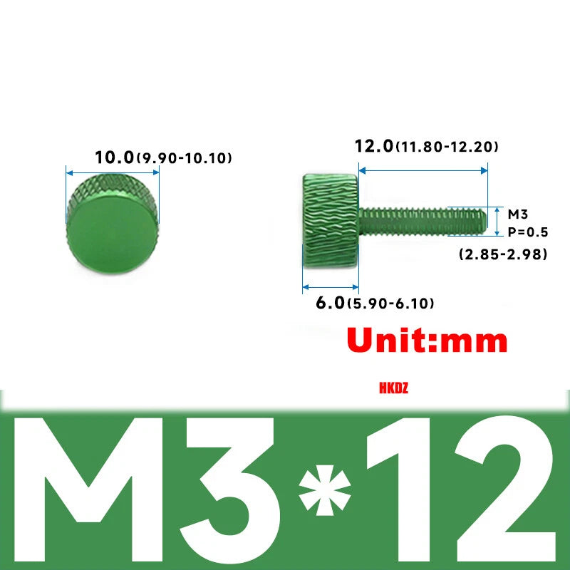Aluminum Alloy Knurled Thumb Screws M3 M4x6~16mm DIY Hand Tighten Grip Knob Bolt