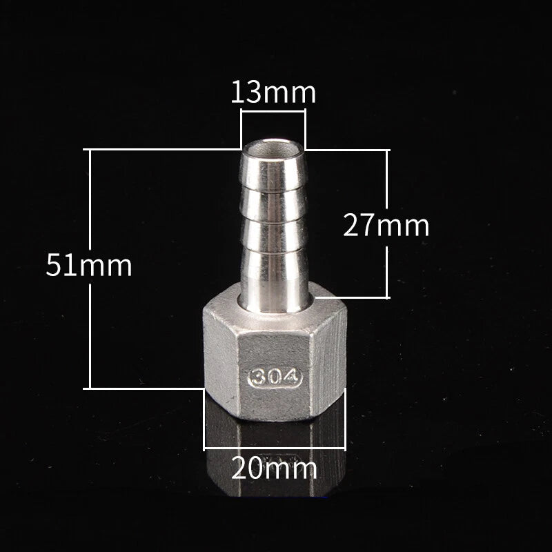 Stainless Steel Female Threaded Hose Barb Fittings — 1/4" to 3/4" NPT