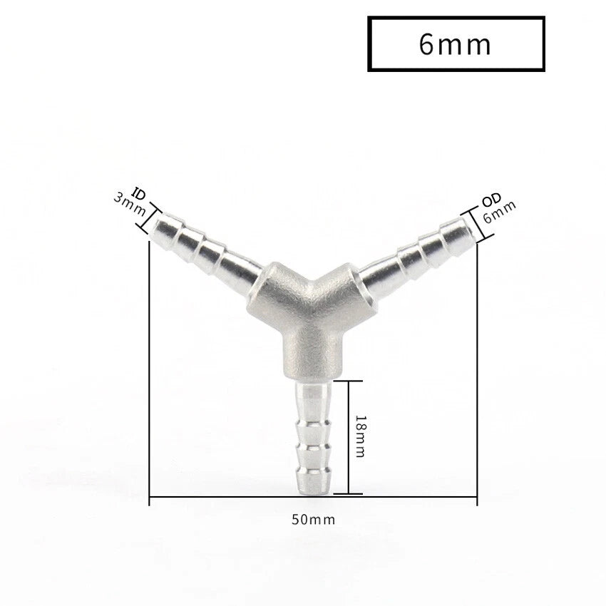 A2 Stainless Steel Barbed 3-Way Hose Connector — T-Type & Y-Type for Fuel, Air, Gas & Oil Pipe