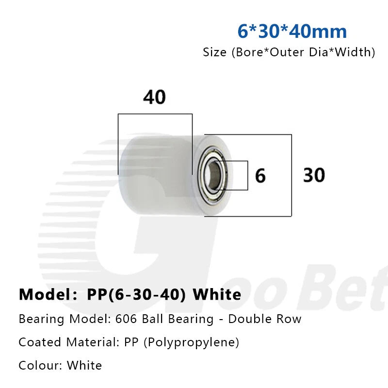 6mm Bore Plastic Roller Wheel Two Ball Bearing Coated PP POM Pulley Guide Wheel
