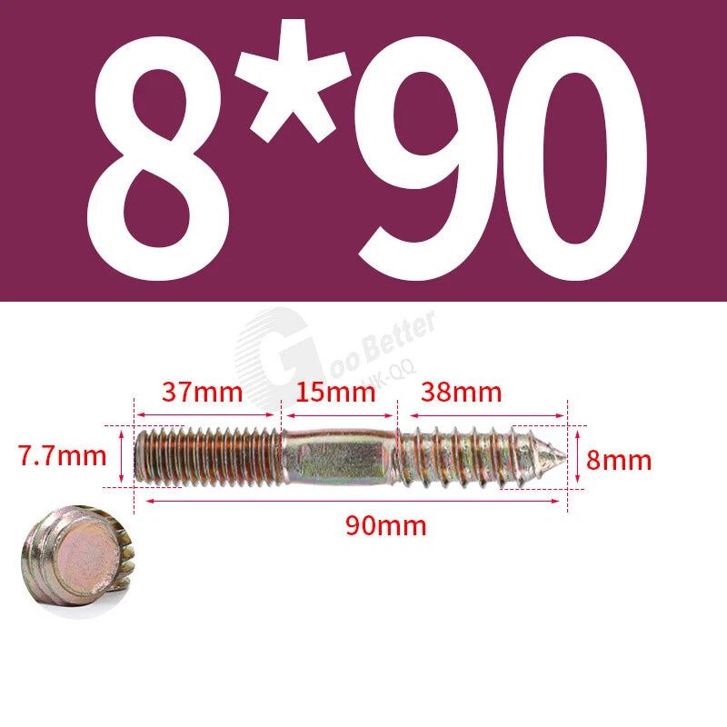 M6 M8 M10 Dual Thread Dowel Screws Hanger Bolts – 4.8 Steel, Color Zinc