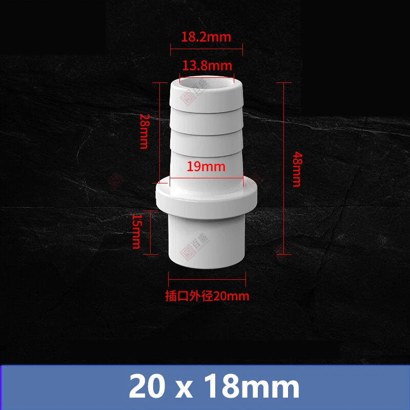 5mm - 63mm Hose Nozzle PVC Plastic Pipe Fittings Barb Connectors Sleeve White