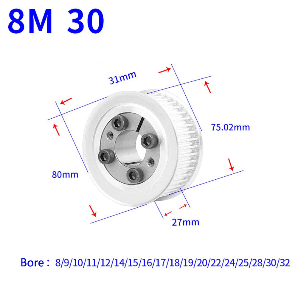 HTD-8M 18T-60T Timing Belt Pulley With Expansion/Tension Sleeve Teeth Width 27mm