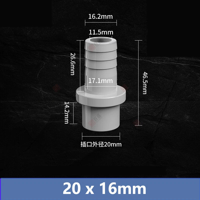 5mm to 63mm Hose Nozzle PVC Plastic Pipe Fittings Barb Connectors Sleeve Grey