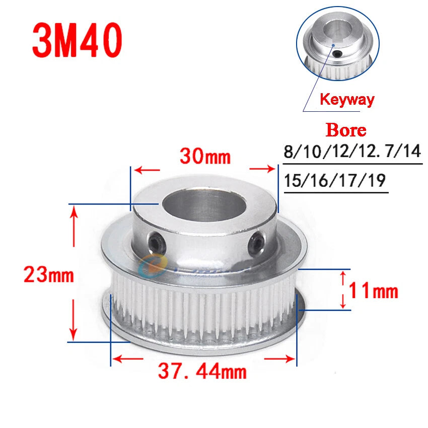 3M 20T-100T Timing Belt Pulley With Step/Keyway, Bore 8-25mm,For 10mm Width Belt