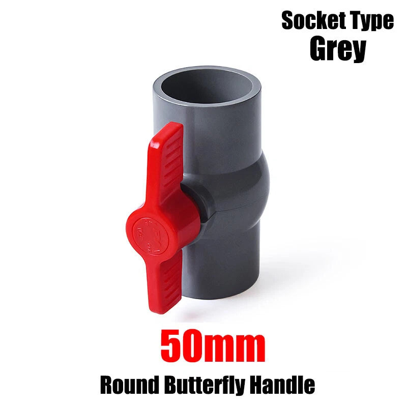 PVC Pipe Fittings 20mm-90mm Ball Valve Socket Solvent Weld-Female Thread Grey