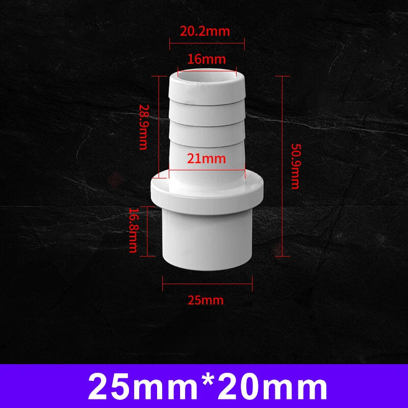 White Grey Pagoda PVC Pipe Connector Fittings 20 25mm Adapter To Hose OD 5~20mm