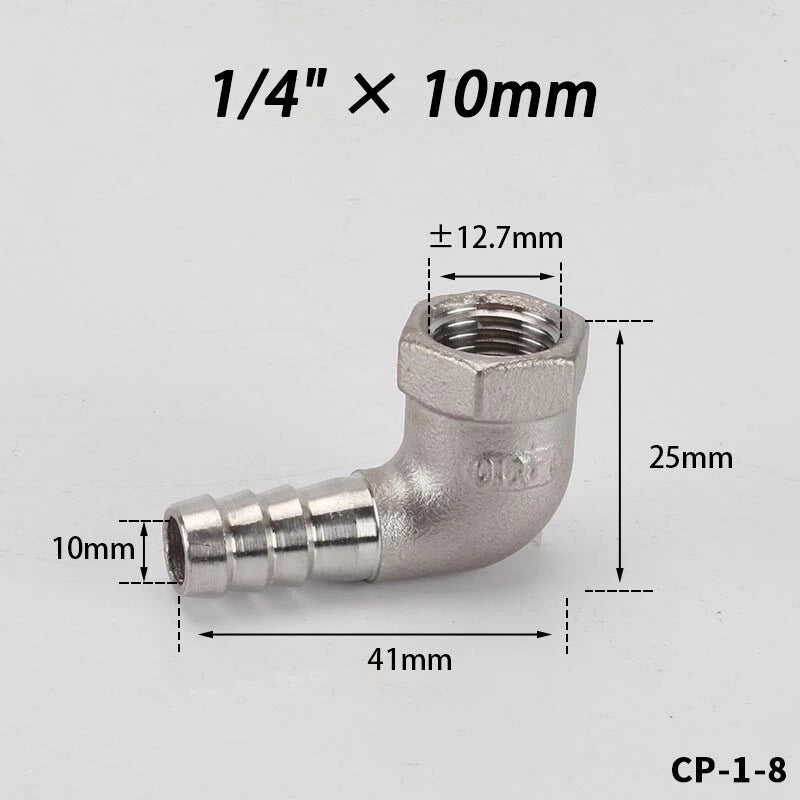 Stainless Steel Female Fitting x Barb Hose Tail End Elbow Connector 1 4" - 11 2"