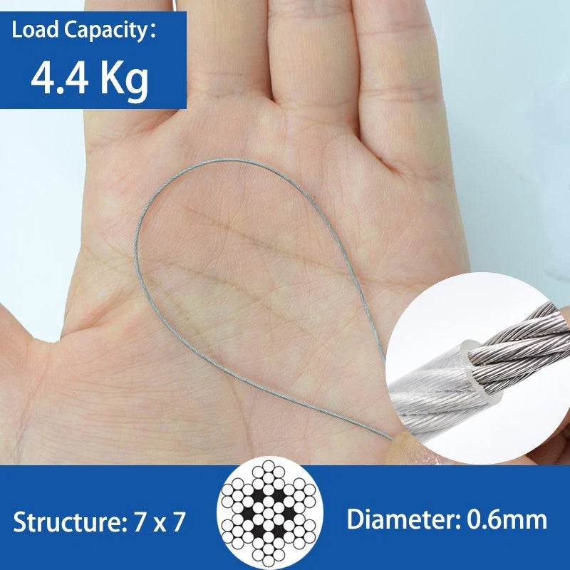 Clear PVC Coated Steel Wire Rope Metal Cable Rigging 0.38mm-12mm Heavy Duty
