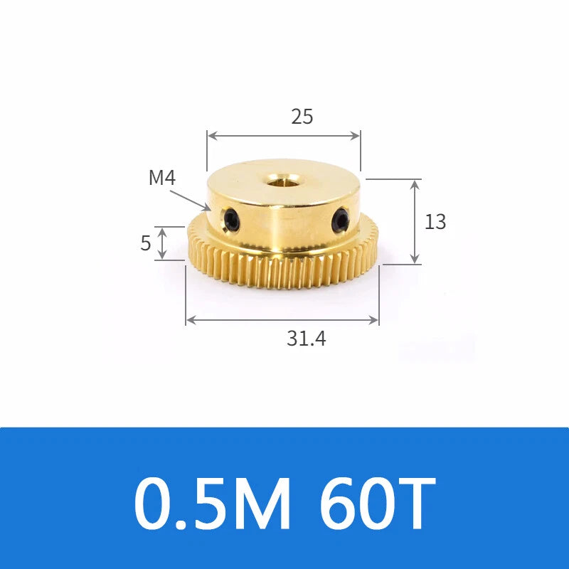Brass Worm Wheel Gear 0.5/0.8/1/1.5 Module Transmission Gear Worm Rod Gear Shaft
