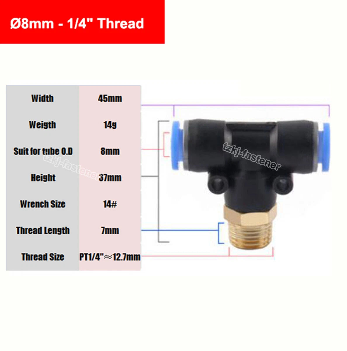 Pneumatic Tee "T" Connector BSP Male Thread 4mm-16mm Hose Tube Push-In Fittings