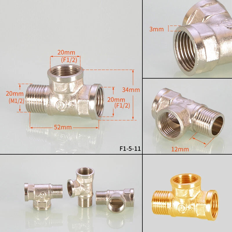 1/2" Copper Tee Elbow Diverter Valve Adapter — Hose & Shower Connector (24 Styles)