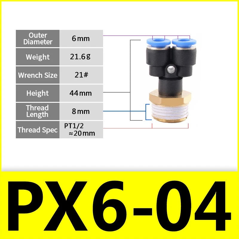 Male Stud Push-In Y Piece Pneumatic Fittings — Thread Hose Tube Connector