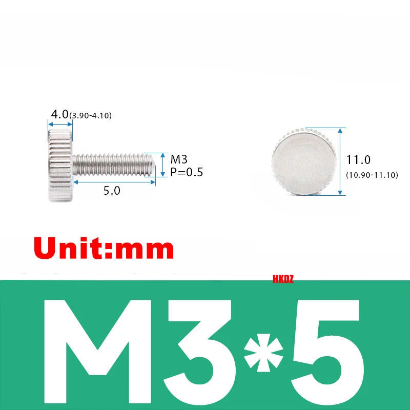 M3/M4 5mm to 20mm Flat Head Knurled Thumb Screws 303 Stainless Steel Hand Bolts