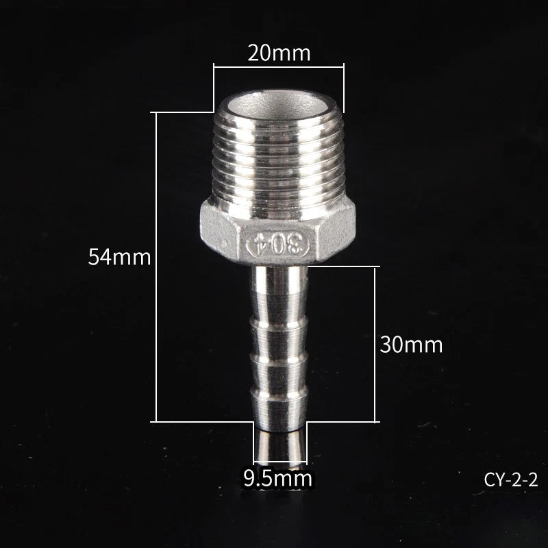 1/2" & 3/4" BSP Male Thread Hose Barb Tail Connector — Stainless Steel