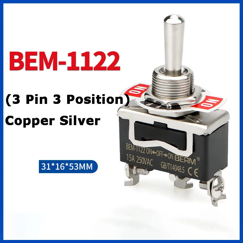 Metal Toggle Switch 250V AC 15A — On/Off Flick Switch for Dashboard & Panel (BEM / E-TEN)