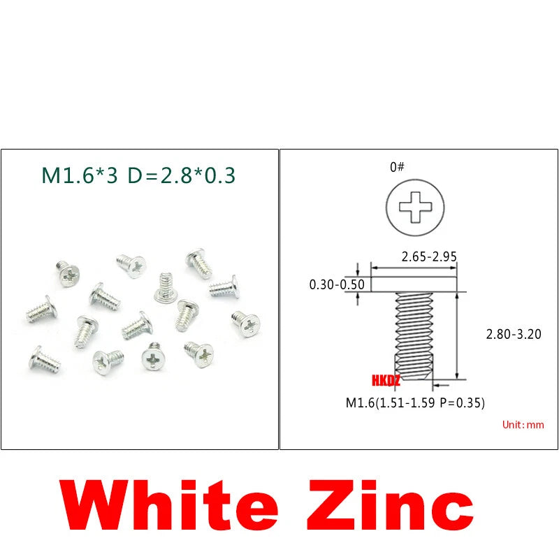 M1.6 M1.7 Phillips Thin Flat Head Machine Screws – Stainless Steel & Zinc Coated