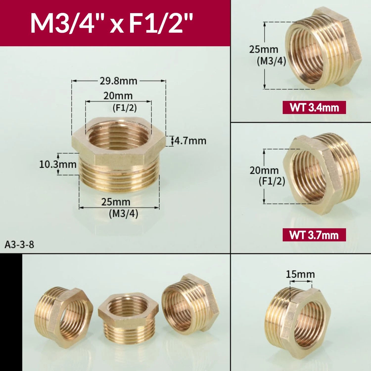 BSP Brass Reducing Hexagon Bush — Male to Female Thread Pipe Fittings