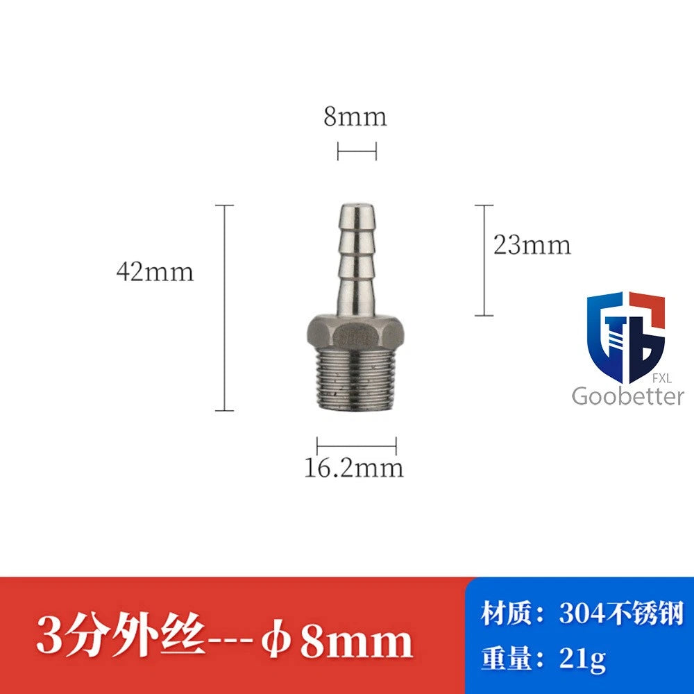 BSP Stainless Steel Male Thread Barb Hose Tail Connector — 1/8" to 2"