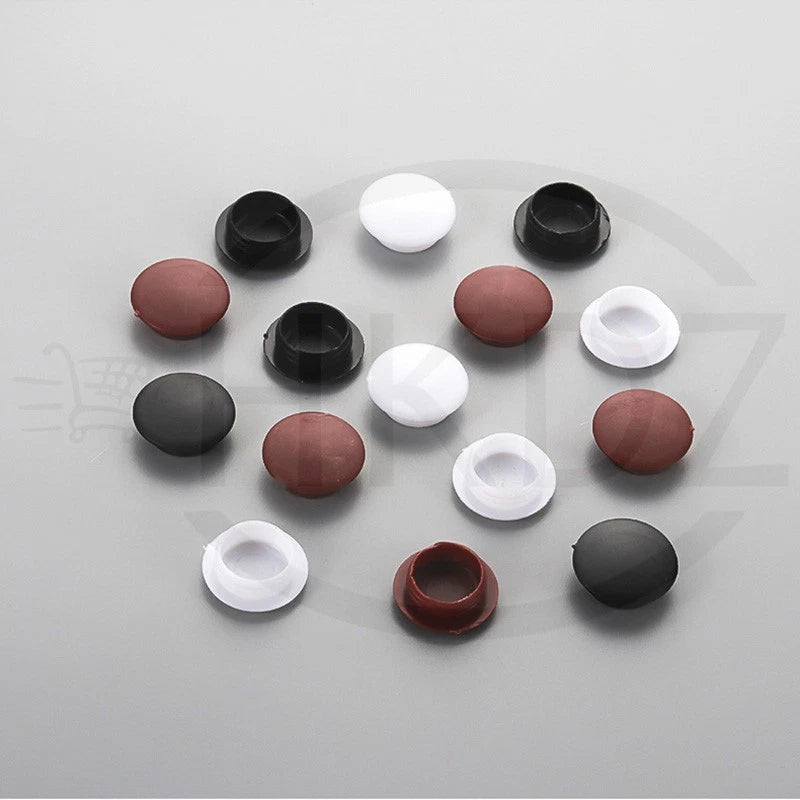 Plastic Screw Caps Covers 5–40mm – Push-in Furniture Hole Plugs, Black, White, Brown