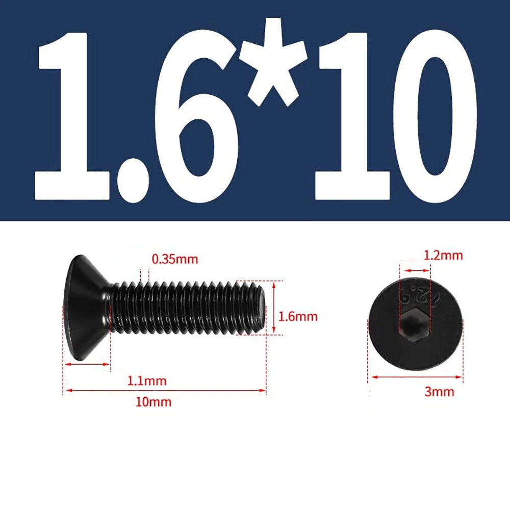 M1.6–M3 Countersunk Socket Head Screws – 12.9 Grade Carbon Steel, Flat Head, Fully Threaded (3–50mm Overall Length)