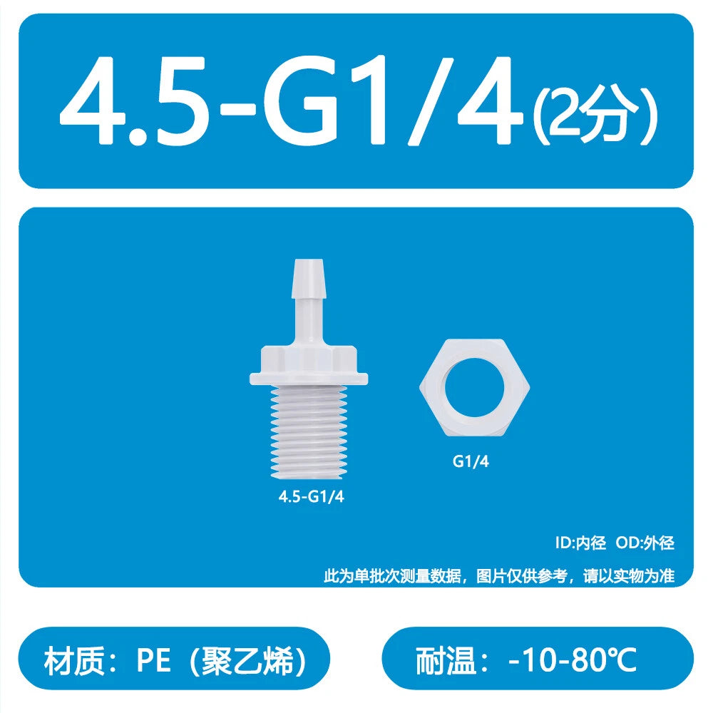 Male Thread Barbed Hose Connector — Plastic Straight Pipe Fitting (BSP, G1/8 to G3/4)