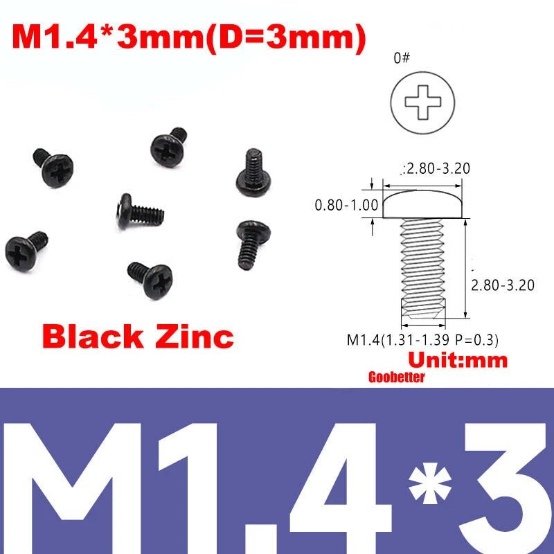 Phillips Pan Head Machine Screws M0.8 M1 M1.2 M1.4 M1.6 M1.7 — Cross Round Head Bolts, Multiple Coatings - HomeDIYer