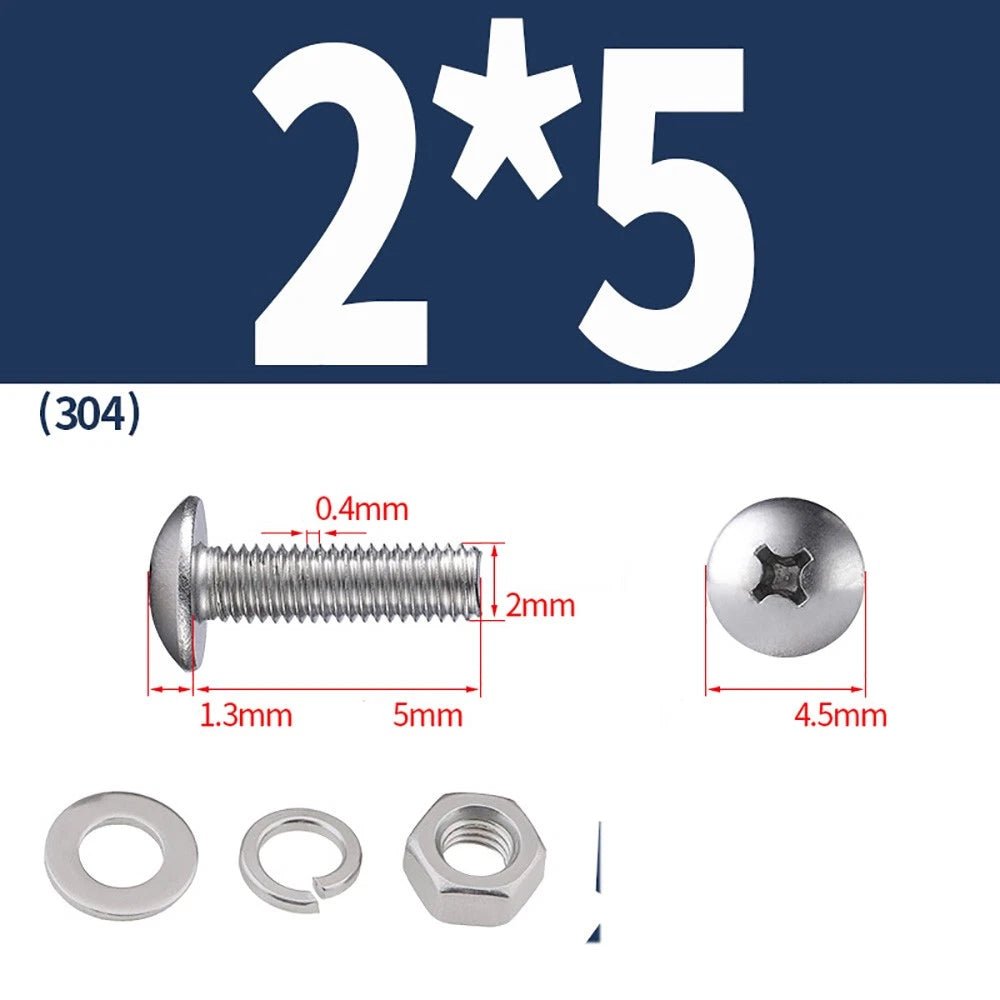 M2–M4 Phillips Truss Head Machine Screws with Hex Nuts & Washers – A2 Stainless Steel - HomeDIYer