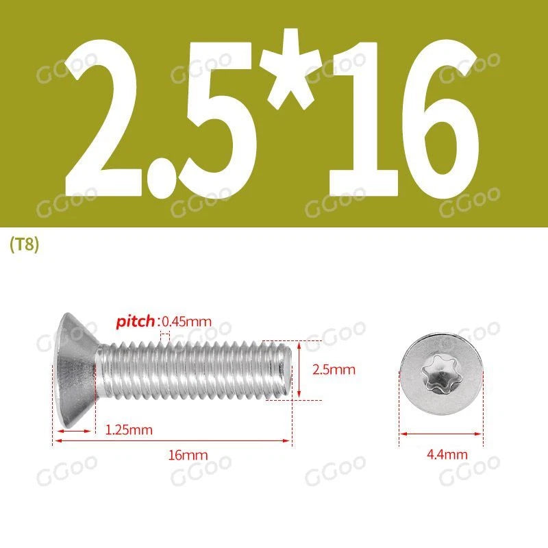 A2 Stainless Steel Torx Countersunk Flat Head Machine Screws M2 M2.5 M3 M4 M5 M6 M8 DIN 965 — 4mm to 60mm