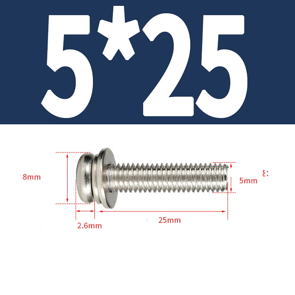 M5–M8 Phillips Pan Head Screws with Flat Washer – Nickel Plated or Black Zinc, Carbon Steel
