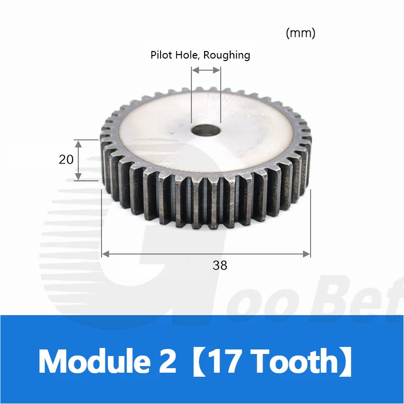 Spur Gear Module 2 Steel C45 Hardened 12 - 120 Tooth Motor Pinion Cogwheel Flat